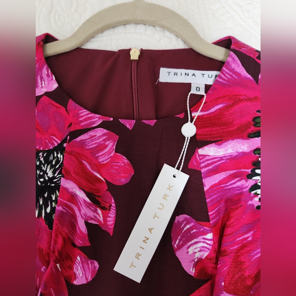 NWT TRINA TURK Pink Foral Peplum Top - Picture 4 of 6